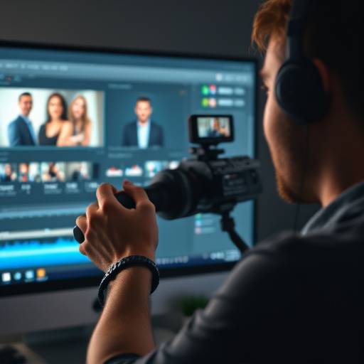 A person editing video footage on a computer with professional editing software.